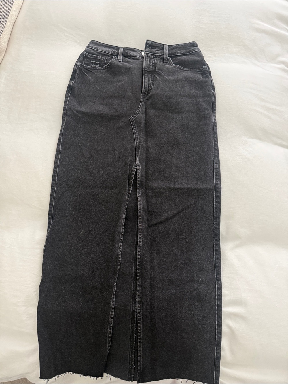 Express Women’s High-Waist Black Front-Slit Denim Skirt